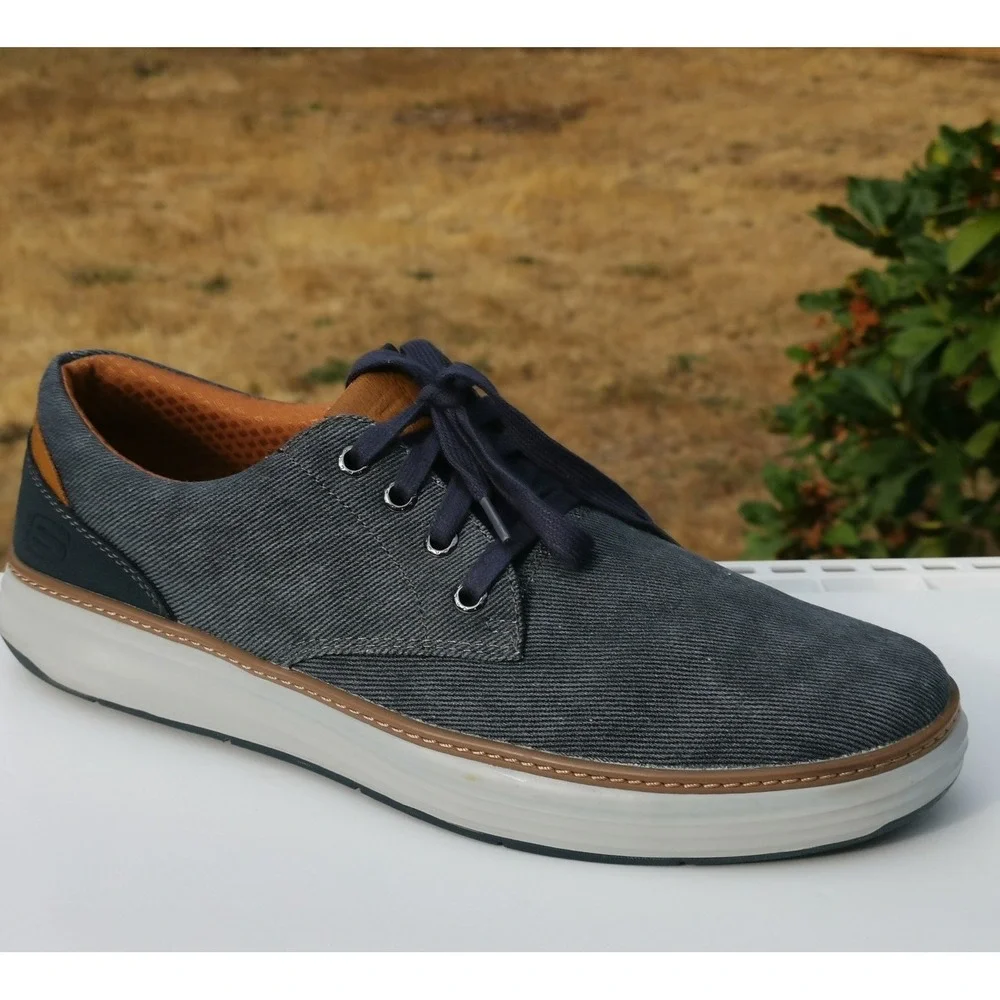 Skechers Men's Size 12 Moreno Ederson #65981W Navy Blue Canvas Oxford Shoes
